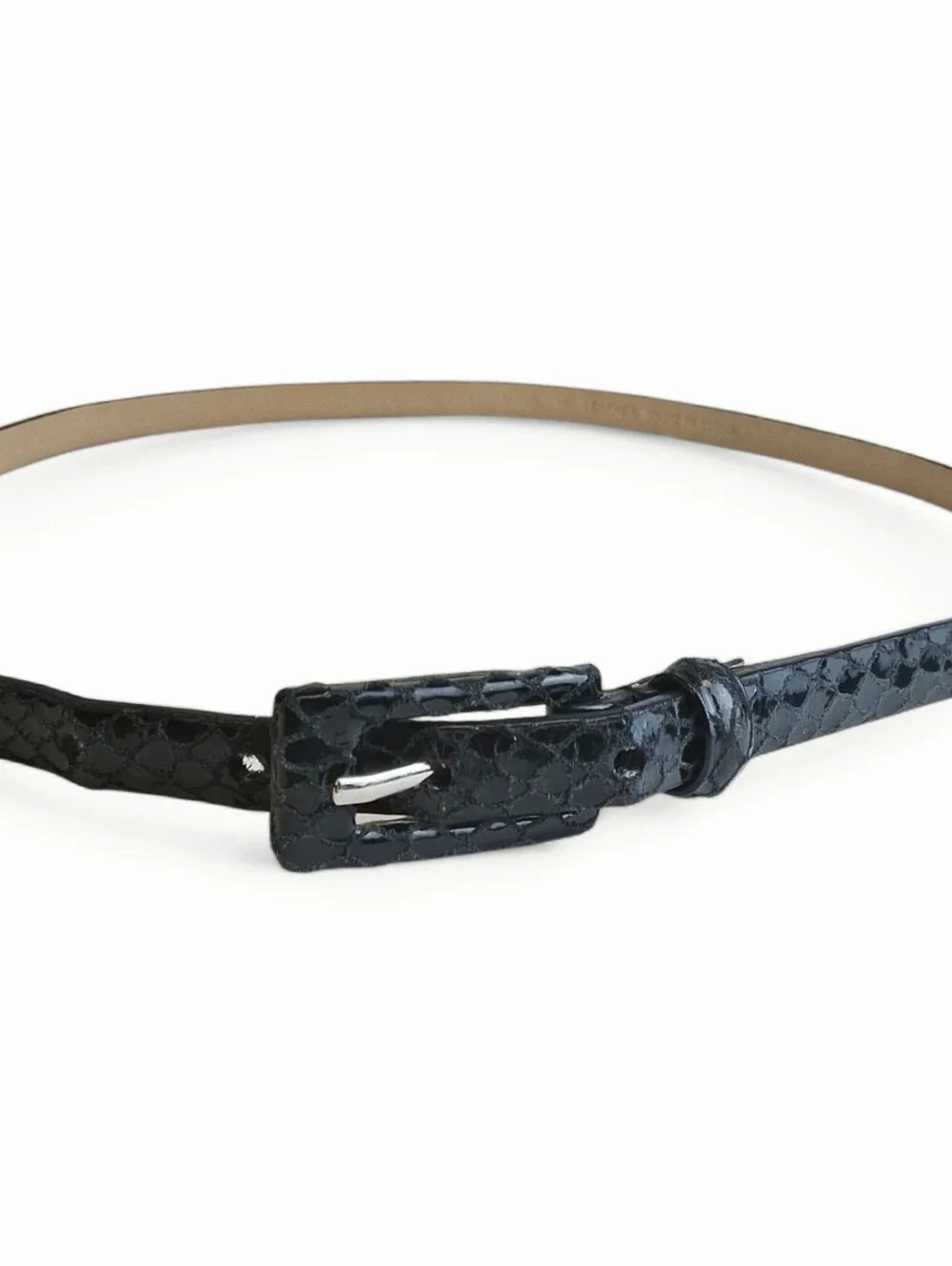 Set of 2 Wmn's Skinny Belts Joan & David Brn Alligator L & Another Line Inc Bk M